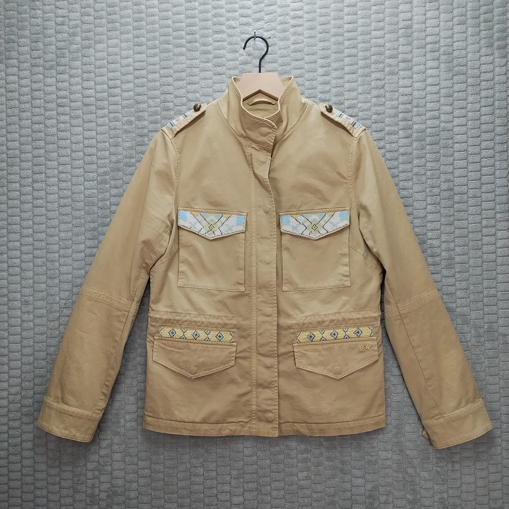 Mason's Italian Beaded Utility Jacket-Tan-Military-Cotton-Size 10